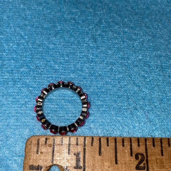 ETERNITY Ring Pink crystal silver tone sparkly September birthstone size 7.5 - Picture 7 of 8